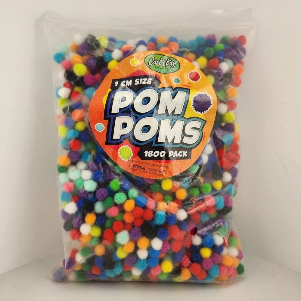 Carl & Kay Mini PomPoms 1 cm size 1800 pack - Fuzzy Poms in 17 Colors for Crafts